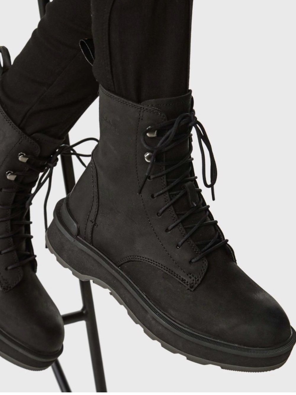 Sorel Black Lace-Up Leather Combat Boots for Women
